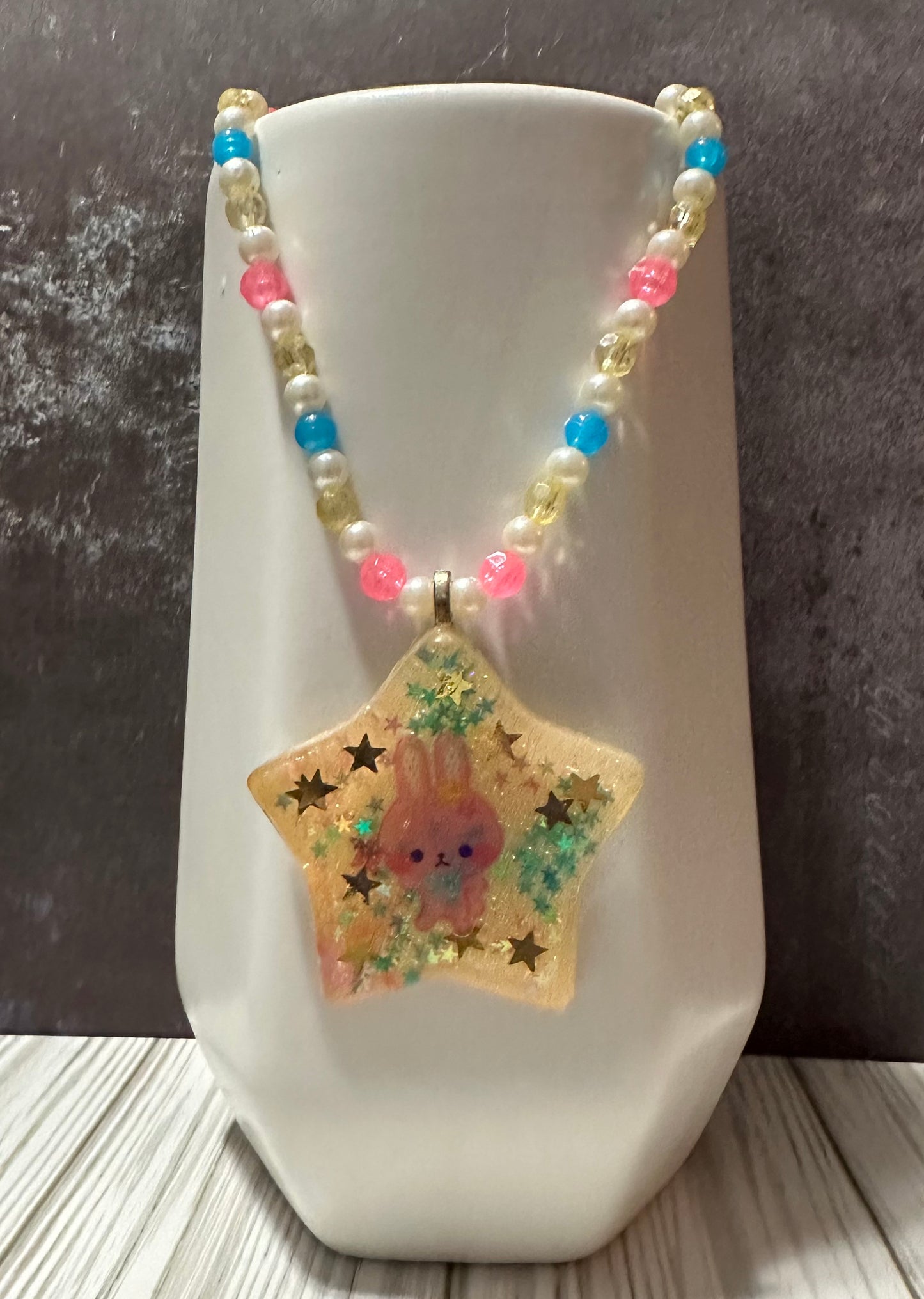 Beaded Necklace with bunny Resin pendant