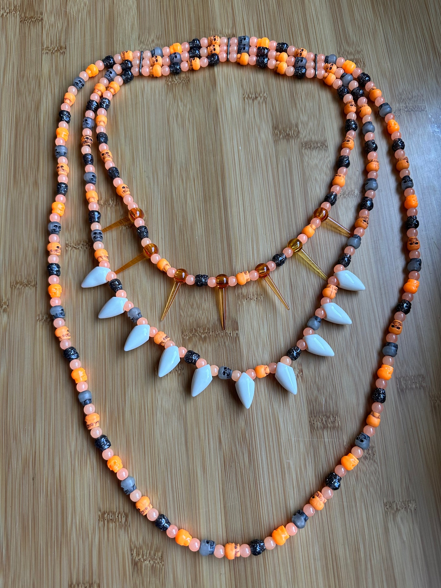 Spooky Spiky skull Beaded Necklace