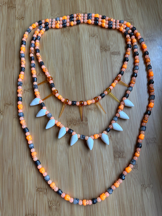 Spooky Spiky skull Beaded Necklace