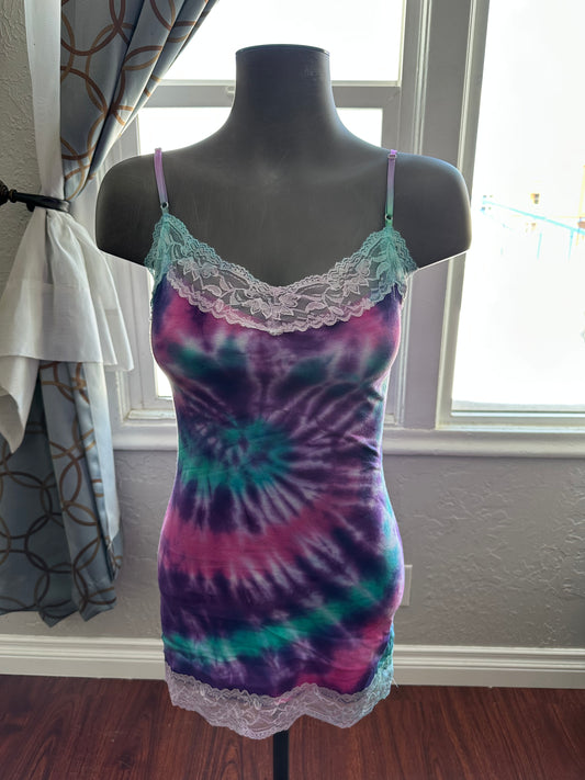 Cami Tank with lace spiral tie-dye