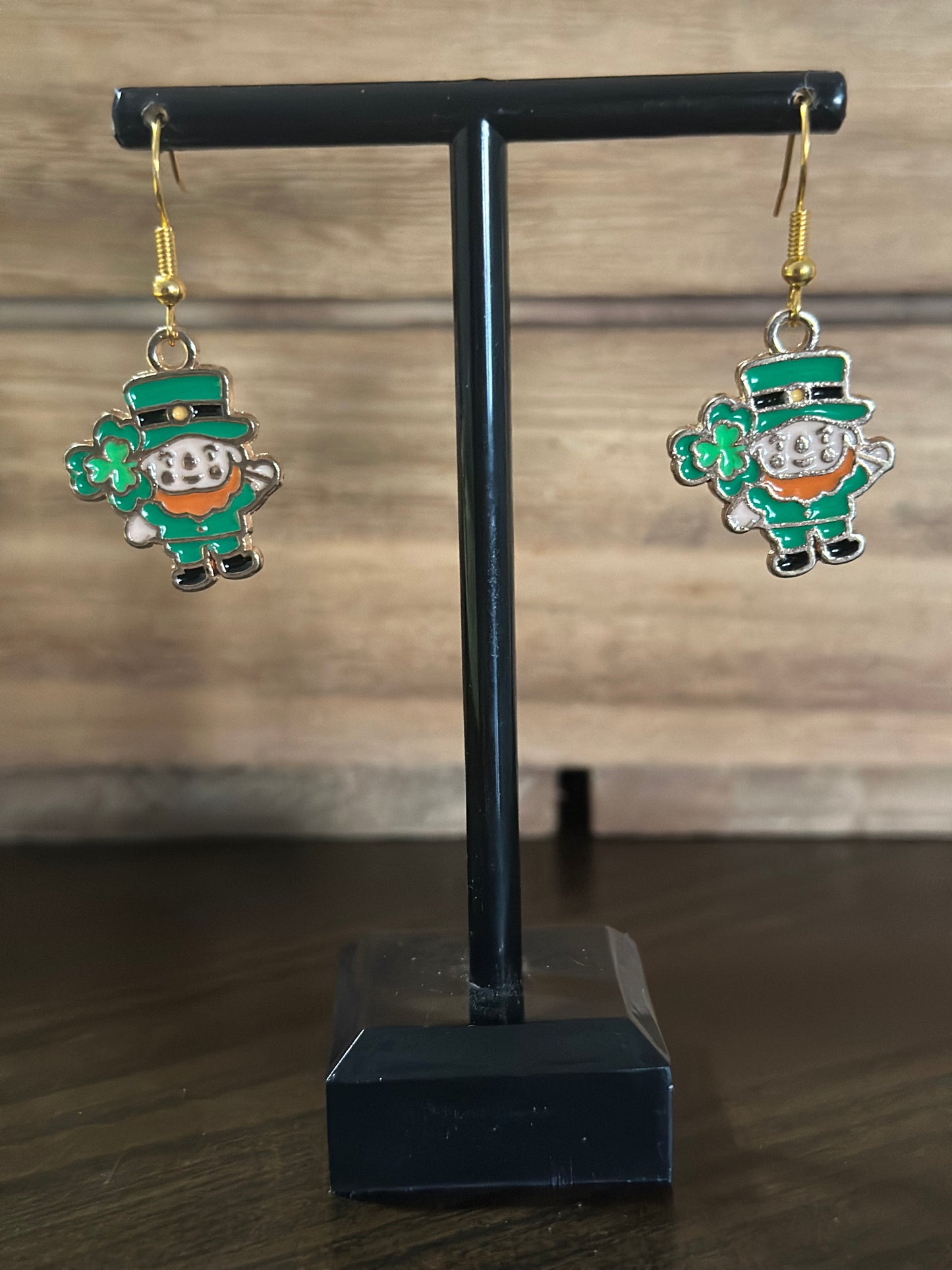 Lucky clover leprechaun charm earrings