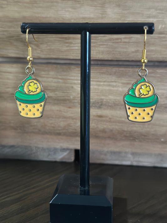 Lucky clover coin cupcake charm Earrings