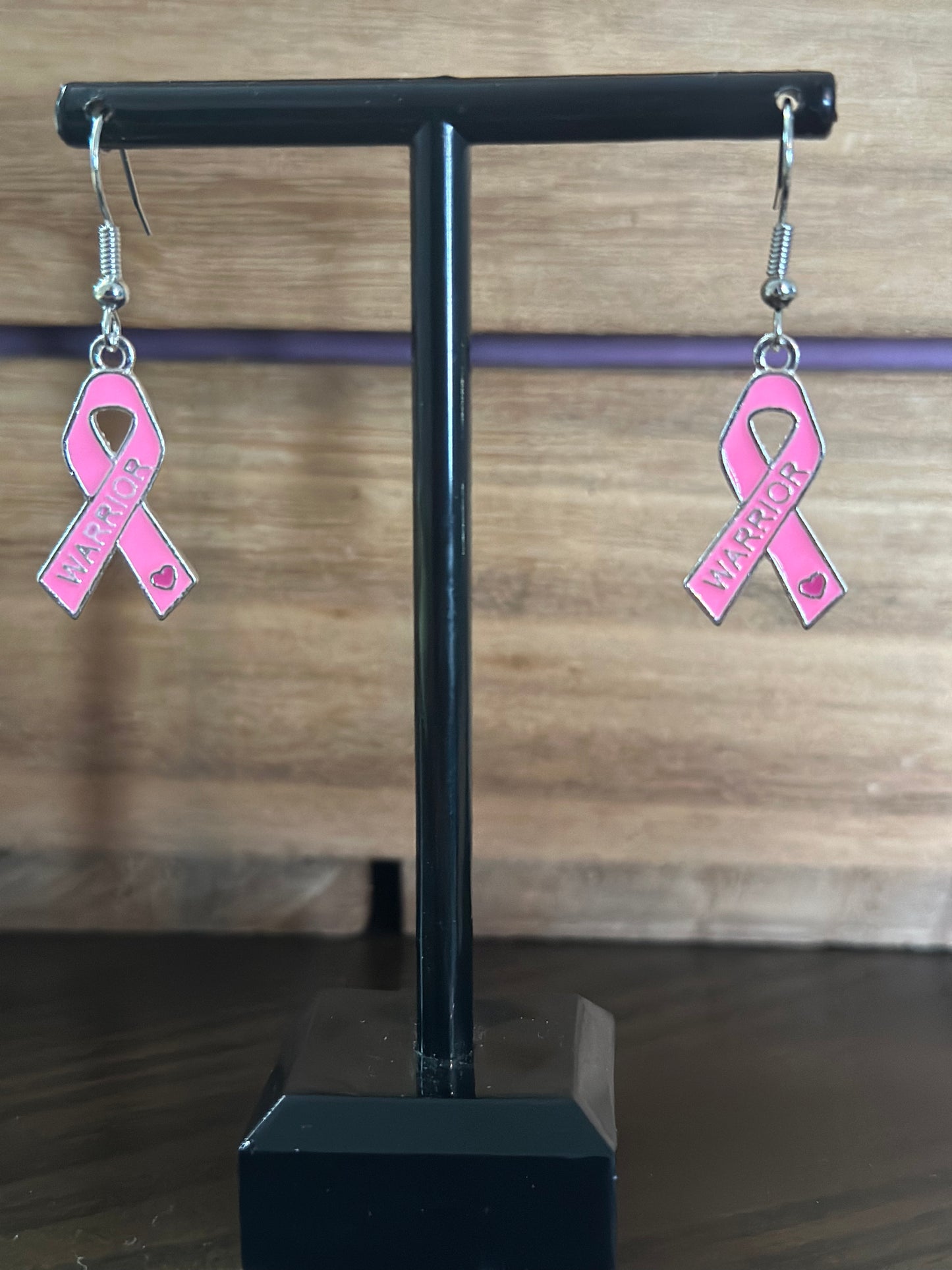 Breast cancer awareness warrior ribbon charm earrings