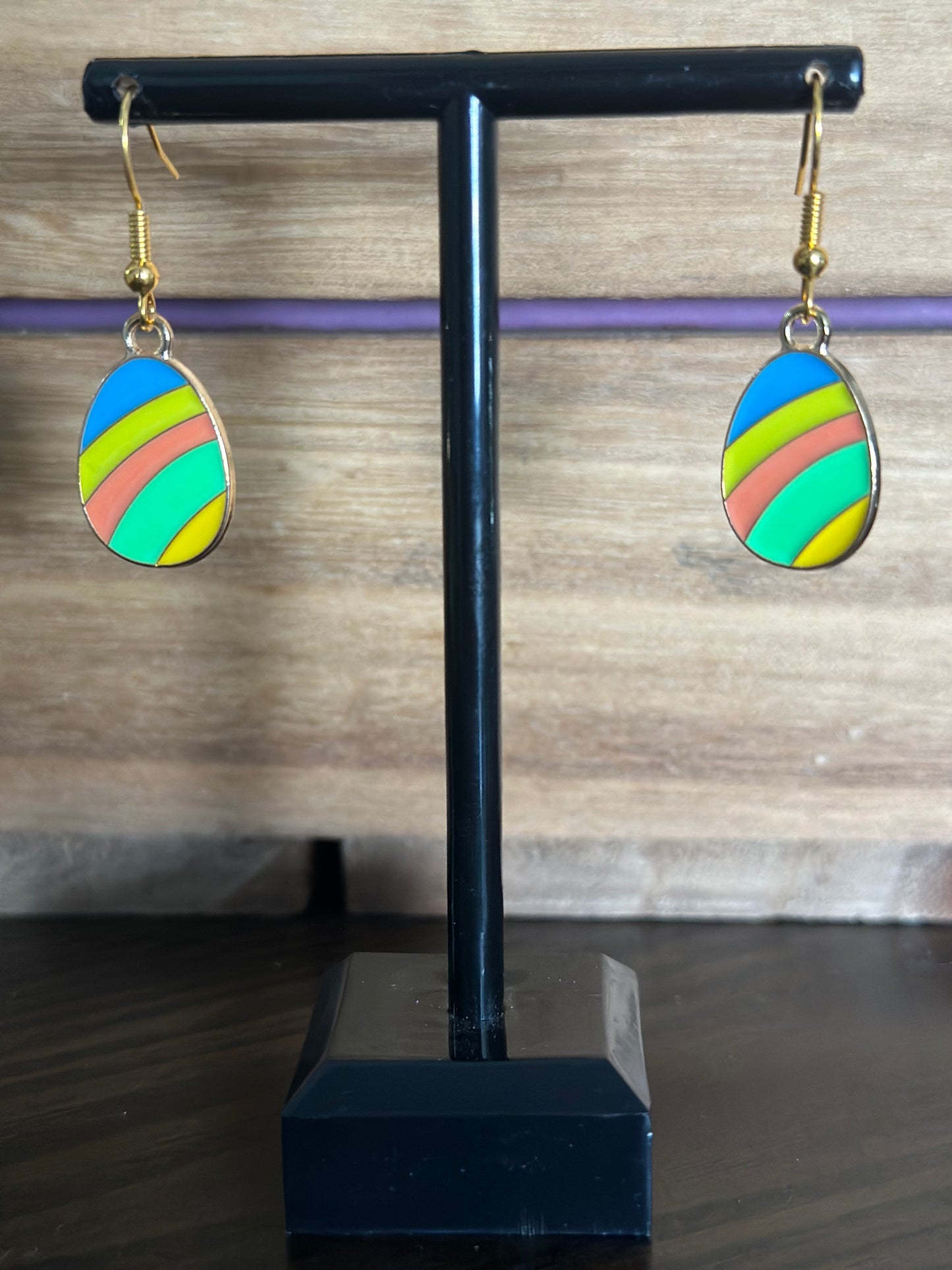 Striped Easter egg charm earrings