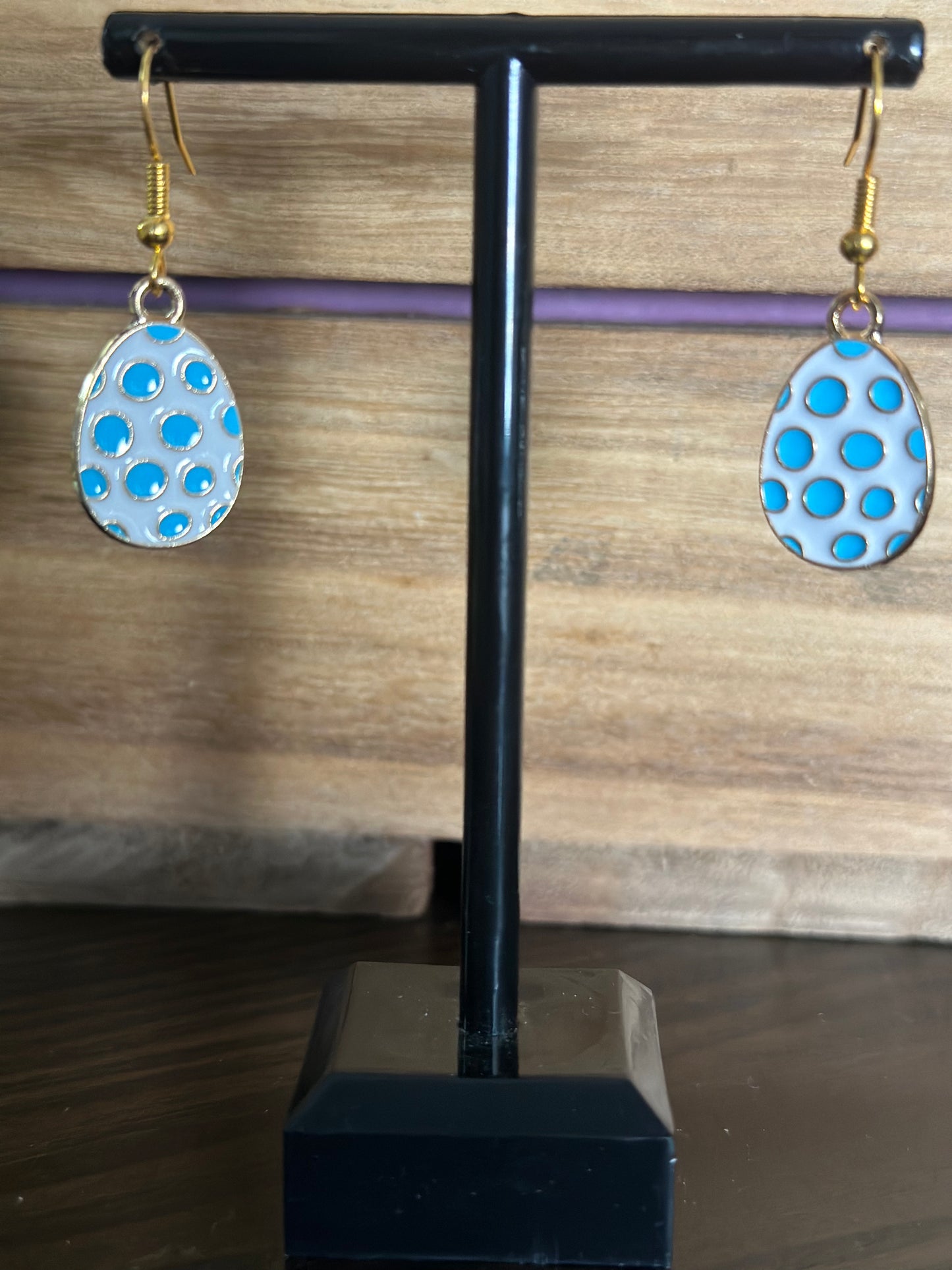 Blue polka dots Easter eggs charm earrings