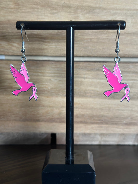 Breast Cancer Awareness Bird charm Earrings