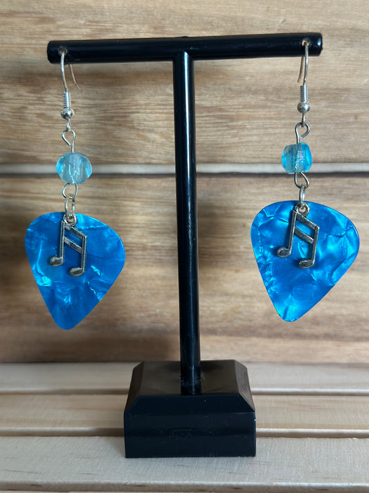 Blue Music Note Guitar pick Earrings