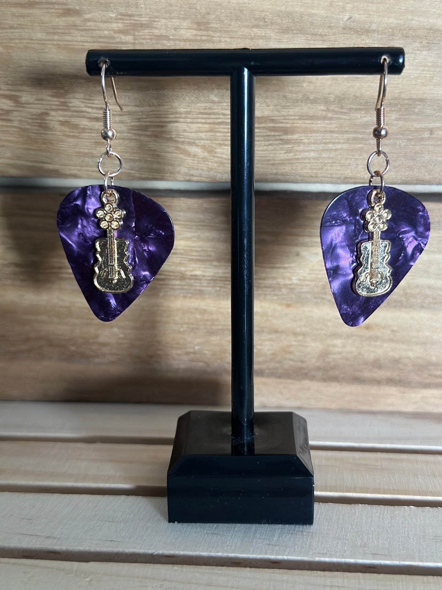 Purple Guitar Pick Earrings