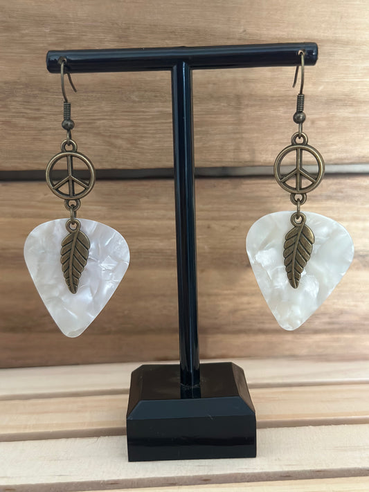 Peace white Guitar pick Earrings