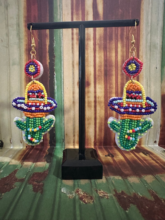Sombrero Cactus Beaded Earrings