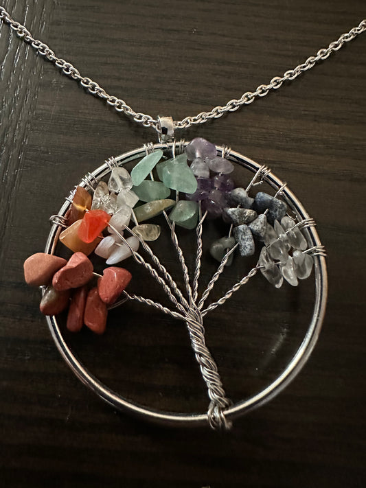 Crystal Chakra Tree of life Necklace