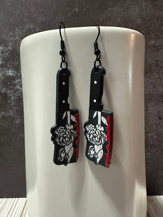 Bloody Floral Butcher knife Earrings