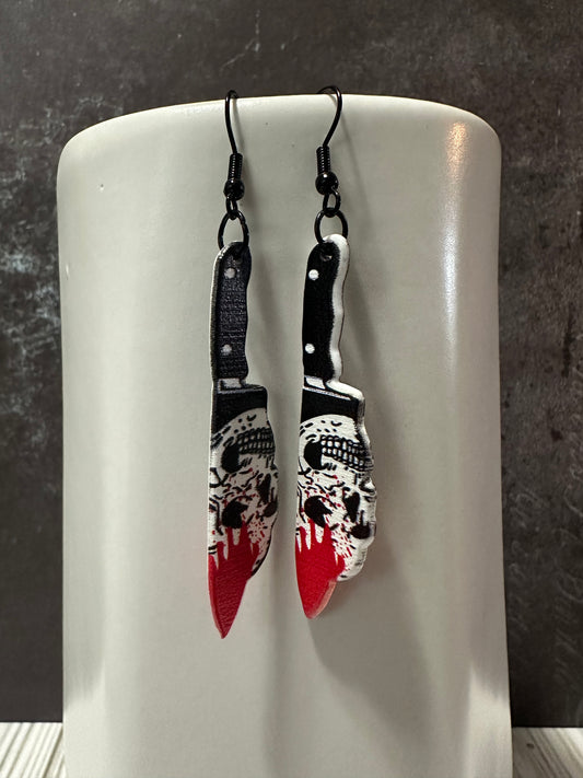 Bloody Skull Knife Earrings