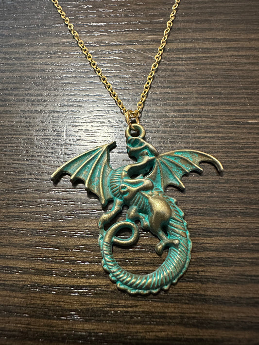 Teal Dragon Necklace